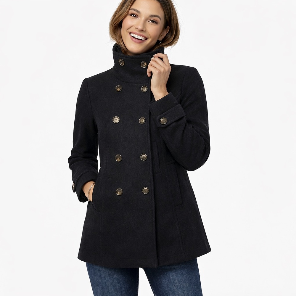 Thread & Supply Black Double-Breasted Peacoat Perfect Spring Transition Coat - M - Picture 1 of 15
